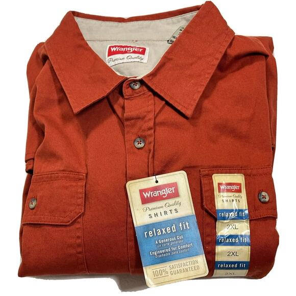 Wrangler Shirt Men's 2XL Outdoor Button Up Relaxed Orange Camping NEW Shirt - Picture 4 of 14